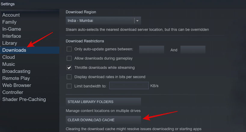 پاک کردن کش دانلود در Steam